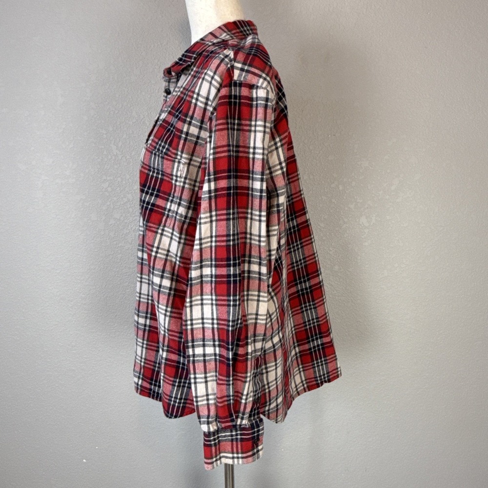 Madewell Oversized Ex-Boyfriend Button Front Flannel Shirt Top Size L Red Plaid - Picture 3 of 7